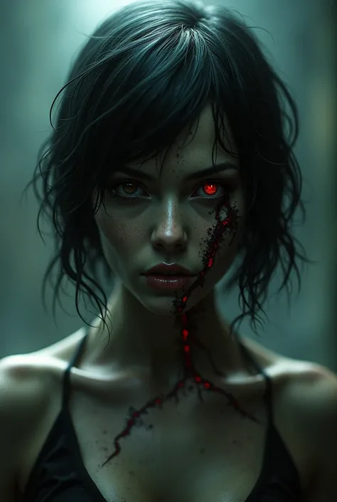 Ada Wong, She was infected with the virus Las Plagas ,  the effect of the infection is visible all over her face ,  with dark veins exposed all over her body and her eyes show that she was possessed by something else and is no longer the same.  The virus h...