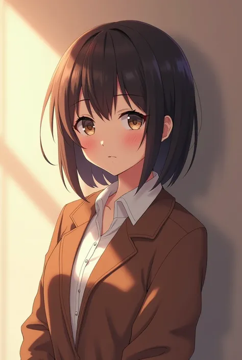 anime girl with a brown jacket and a white shirt, Realistic anime 3d style, anime realism style, Gwaites style artwork, realistic anime art style, Smooth anime CG art, anime boy, Semi-realistic anime style, makoto shinkai. digital rendering, realistic 3d a...