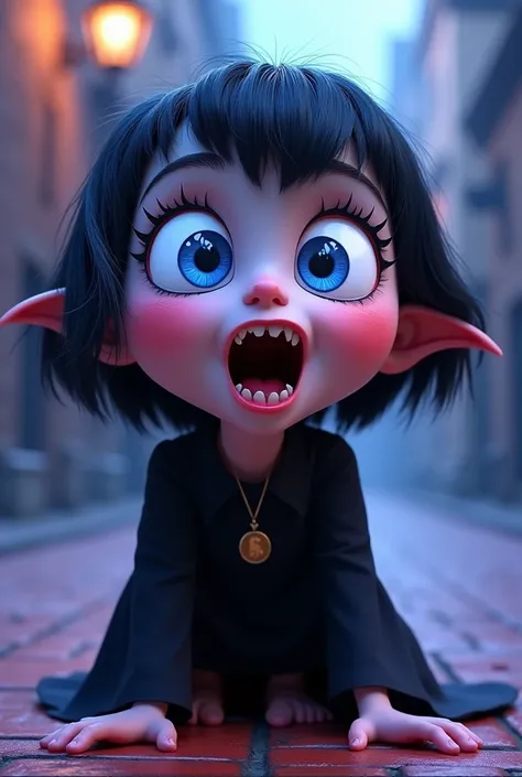 Mavis from hotel Transylvania with feet and her mouth opened 