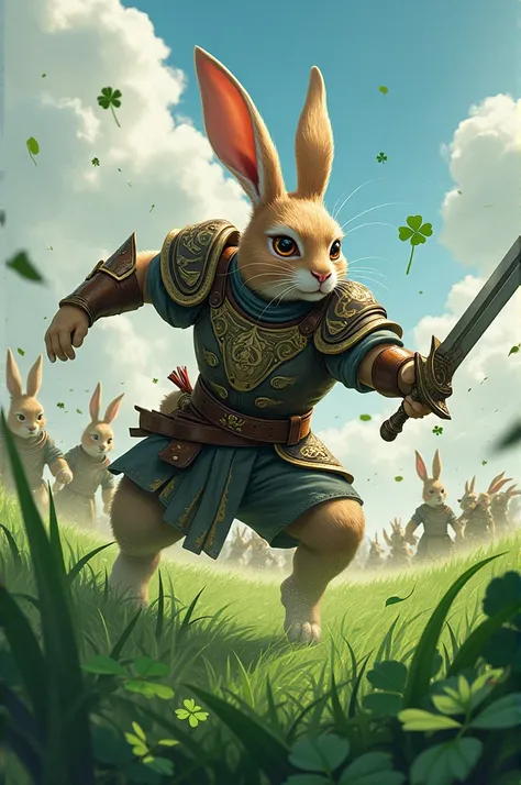 A rabbit warrior fighting for the Clover Army 