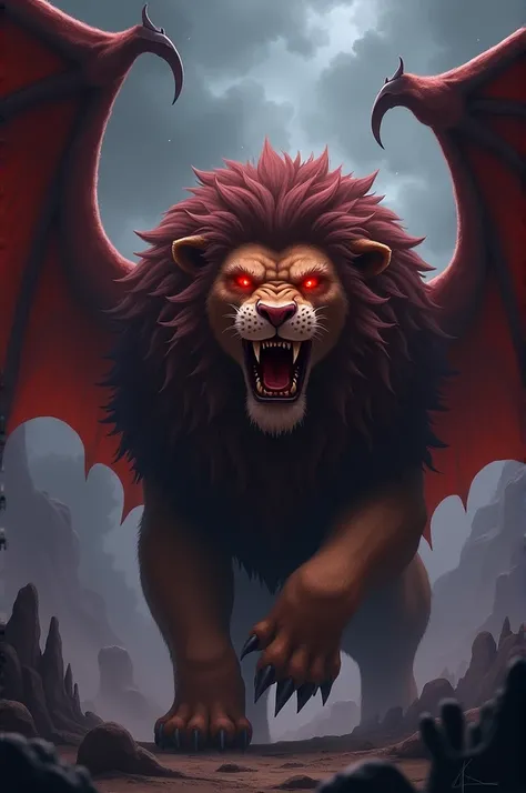 Lion animation wings red eye men look dangerous look