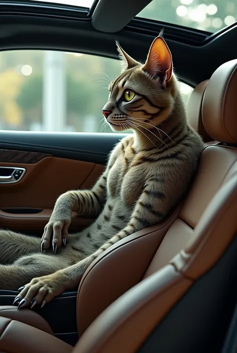 Half man half cat ride in Mercedes