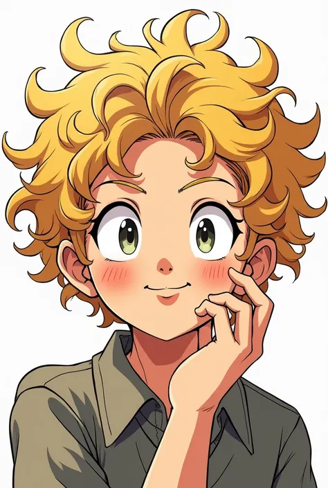 Adolescent boy manga curly blond hair who combs his hair