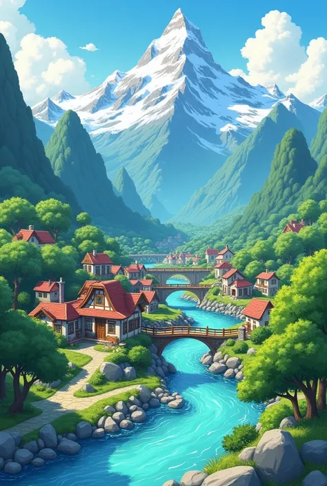 A small village surrounded by mountains and clean transparent rivers begs the cartoon line of the ghibli camp