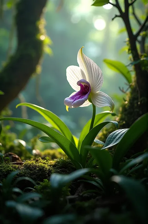 Moon Orchid in Papua Forest Close Up 4K Realistic