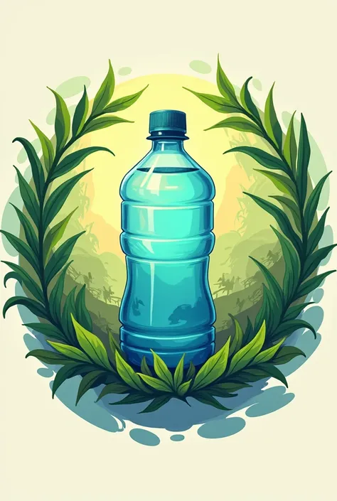 Create a round logo with a plastic bottle that in the center and that says natural games and that the logo is colorful 