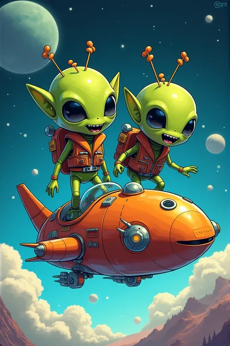 Like in a comic the two aliens they are flying in outer space hovering on something with something that has to do with the Internet and standing on something that has to do with the Internet and not that skinny and the body looks like mo4 the game