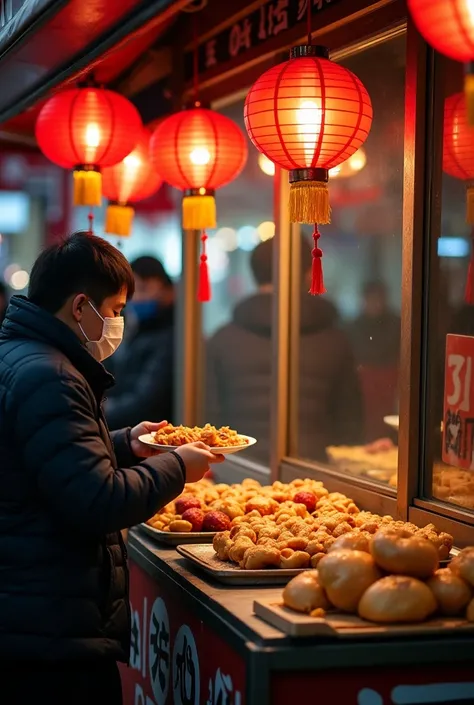 ผู้คนยืนอยู่รอบ ๆ Food stallsที่ตลาด, with street Food stallss,  people inside eat food , Food stallss, Food stalls, Chinese people new year in shanghai,  people are eating outside , shutterstock,  food ads 4k ,  best on Adobe Stock , Market in Japan ,   b...