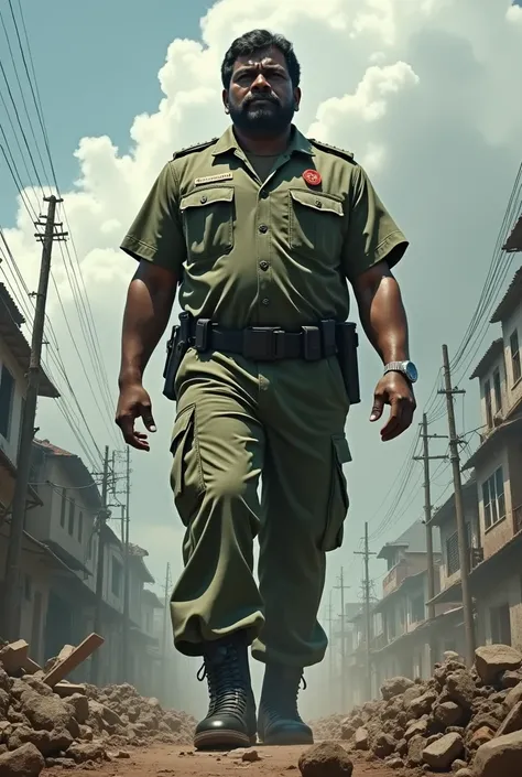 Velupillai Prabhakaran walking as a giant person