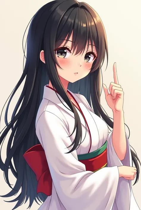 Black hair, black eyes, long hair 、A  cute two-dimensional girl in a white yukata showing off her nipples