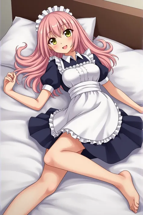 2 Female Maid Loli Lying On Bed With Her Legs Spread While Wearing A Maid Dress Reveals Her