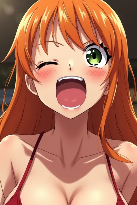 Ahegao with his tongue out of Nami one piece anime image