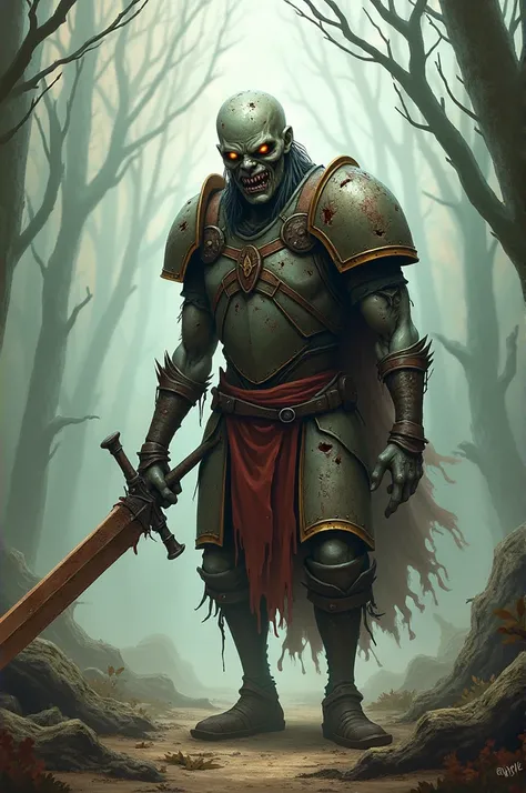 Zombie warrior with broken armor and rusty sword Disney version