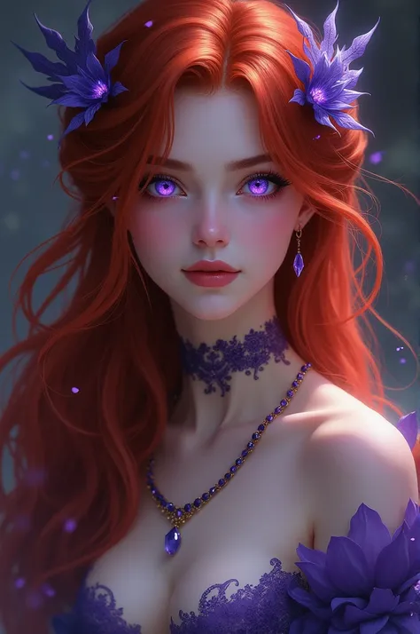 Female characters with long red hair and purple eyes