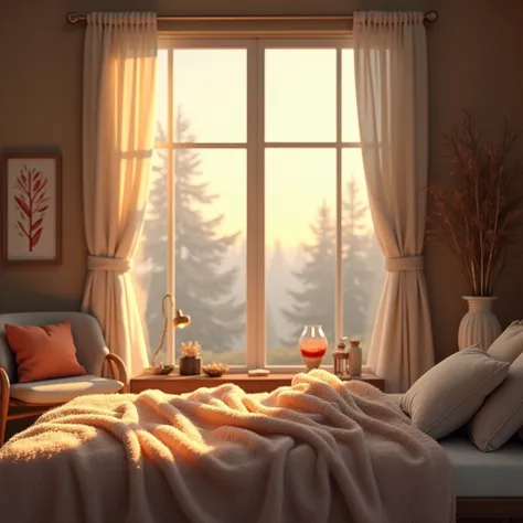 Windows view and a warm blanket, cozy room