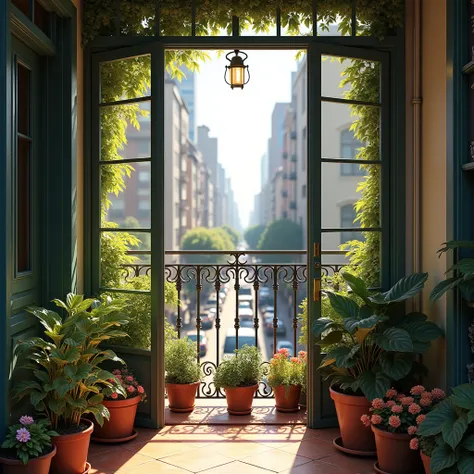 Balcony seen from the outside towards the window 