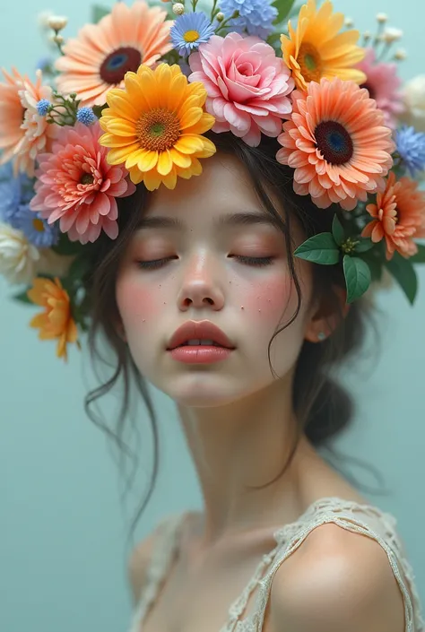 Woman with flowers on her face