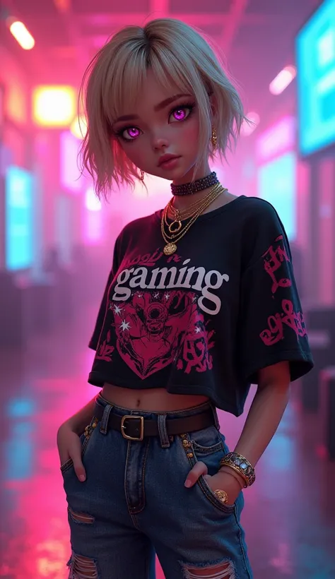 (Ultra-detailed eyes), (((textile shading))), (((Best Quality))), (((masutepiece))), (((Ultra-detailed CG))), sassy girl, (((magical ***********))), (Petite), (tiny chest), blonde short hair, hip-hop hairstyle, ((gorgeous hair)), Pink eyes, (((skull style,...