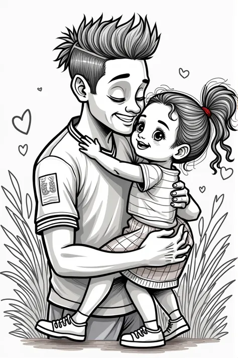 Create a coloring picture of Neymar Junior and his daughter Mabie 