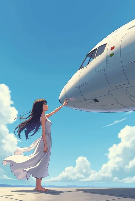 Animation of a beautiful girl and a plane