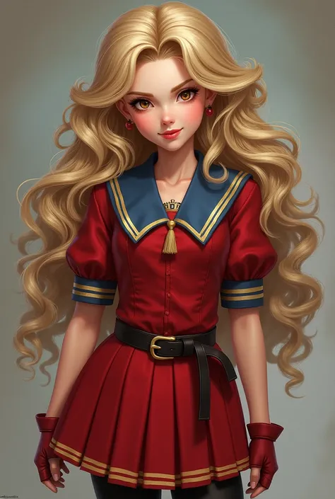 1 young girl, realistic, s, 170 cm, В83/W57/H85, blonde hair (styled into Victorian Europe-era ringlet curls) without rims, hazel eyes, Karin Kanzuki (Street fighter), Emilie de Rochefort (Tekken), Eneiro (Street fighter), rich princess, heiress, rich scho...