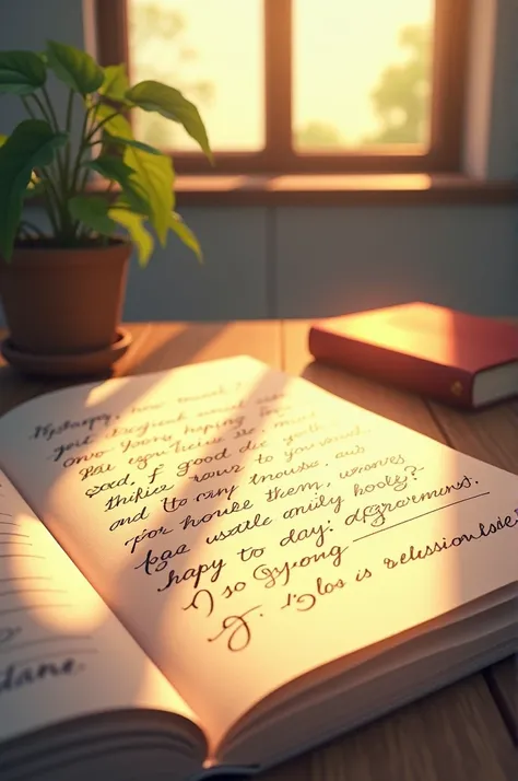  Image of a sheet with letters, You can see the hand writing ,. the sun, the window 