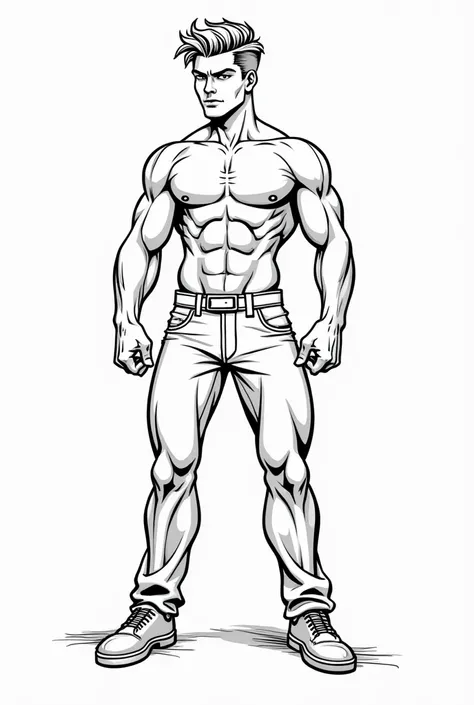 Handsome man pose coloring book page with Sharp clean lines 