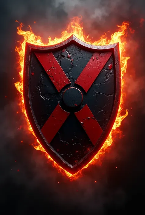  black and red 4-pointed soccer shield with fire. On top of the shield is written abbreviated "aEC " With a hellish background