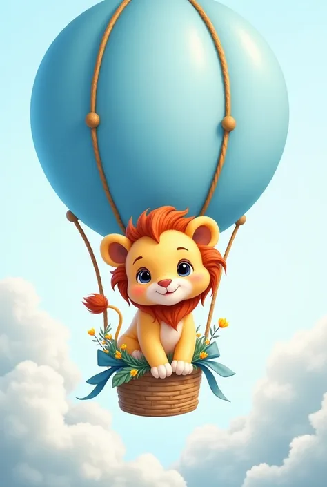 Baby lion sky blue white hot air balloon birthday invitation