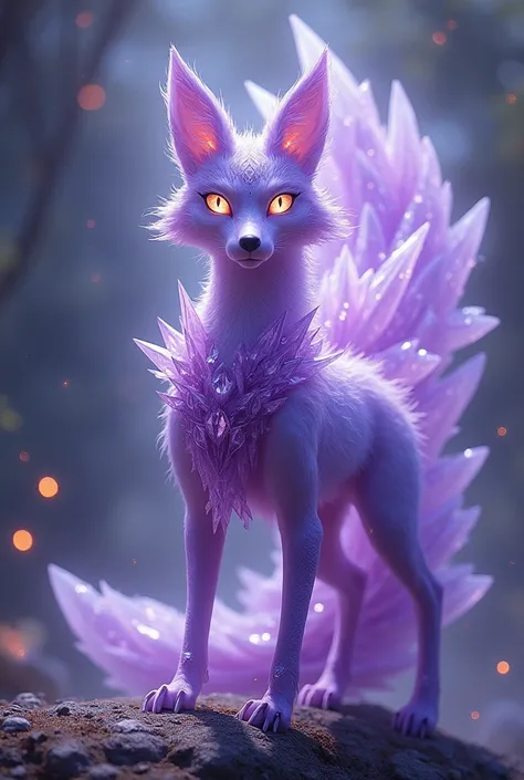 Create fusion of a 9-tailed fox with purple crystal skin