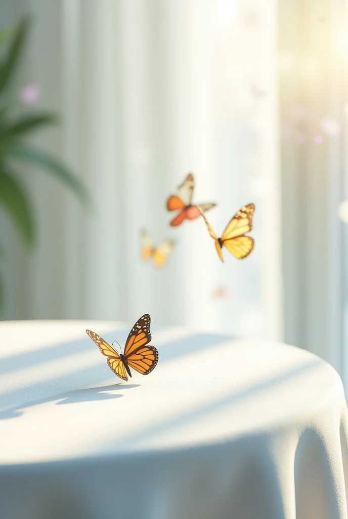 White table with 3D butterflies