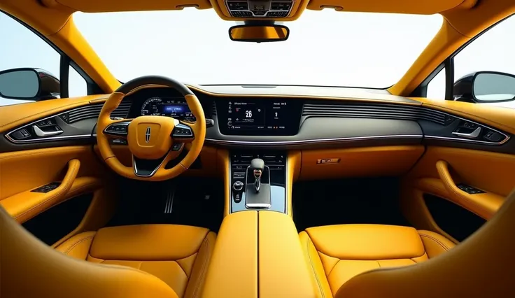 A captivating view of the interior of the 2025 Lincoln nautilus , designed to mirror its aerodynamic and muscular interior. The dashboard is crafted with sleek lines and high-tech, modern displays, with a seamless yellow color scheme to match the interior....