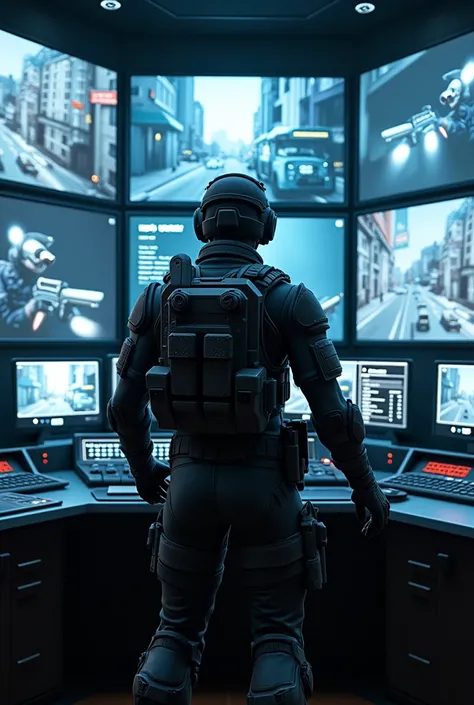 Fortnite soldier who is in a video surveillance room