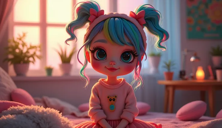 Cute  Melanie Martinez as a very cute anime character, Cartoon Character, Unreal Engine Warm Interior Lighting Art Station Detailed Digital Painting Character Design Mark Ryden Pixar Hayao Miyazaki Unreal 5 Dazz Hyper Real - Octane Neon Rendering