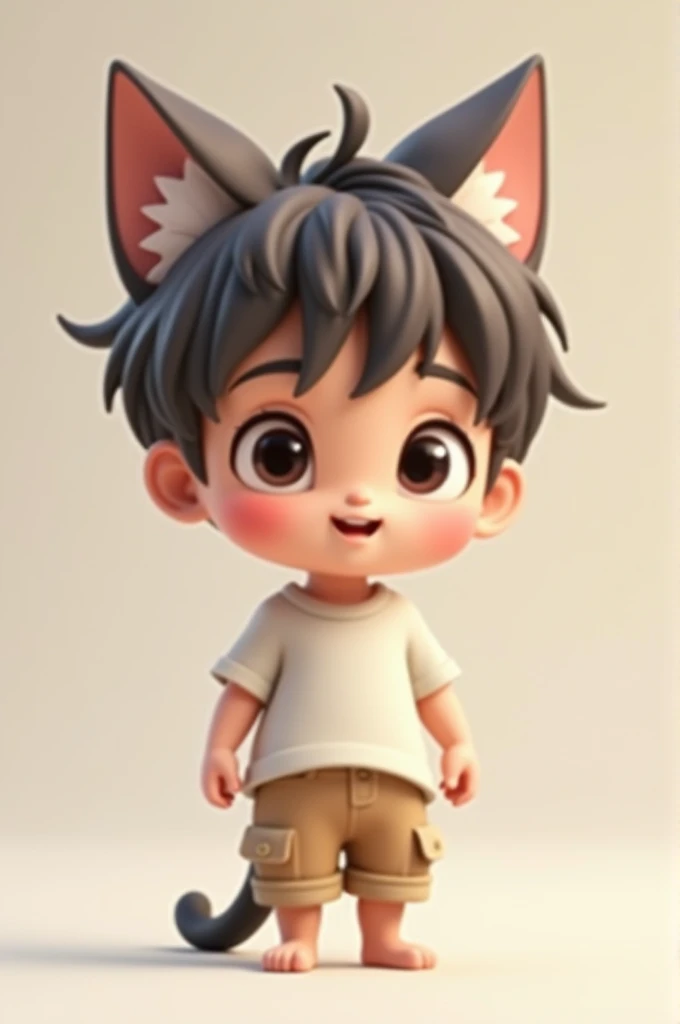 a cute boy, cat ears. 3d style around 20 years old