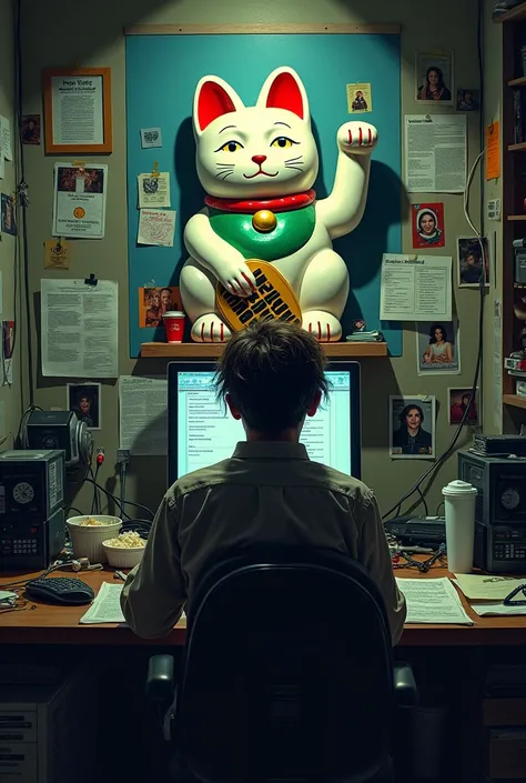 A messy stalker and hacker cut off room model must have maneki neko element and crush obsession board