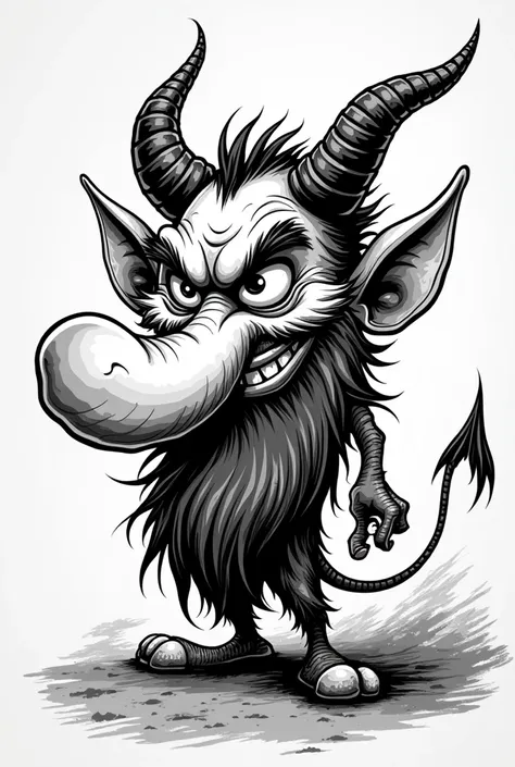 A devil cartoon, illustration like old 20s cartoon, black white, beard