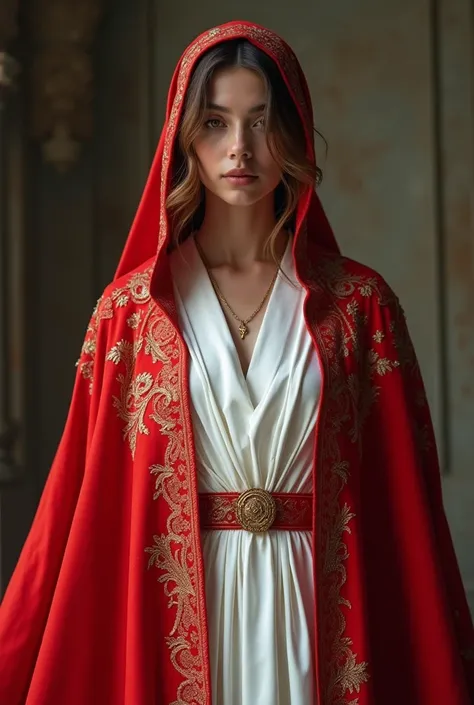 dressed in Nicolas red and white Colors robe