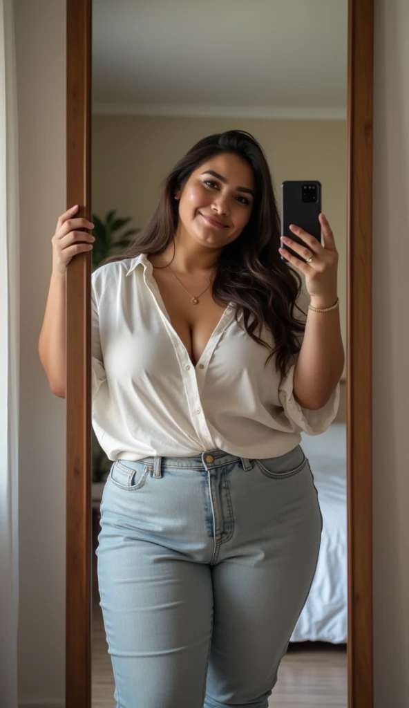   plump Argentinian woman 35 years tall 1 .78,  huge natural big boobs size 160 ,  incredibly long and stocky legs , huge big booty ,  long brown hair dark leather without makeup , Wear loose-fitting clothes very comfortable streetwear made of light and co...