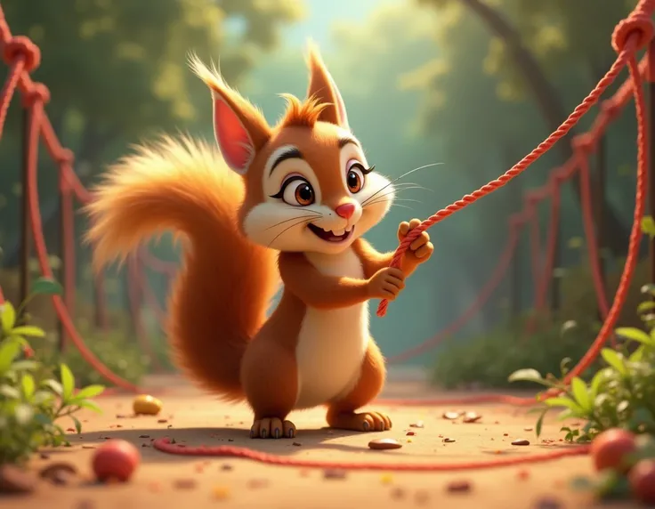 Tico es squirrel ,  with its sharp claws ,  began to cut the strings,. pixar drawing style