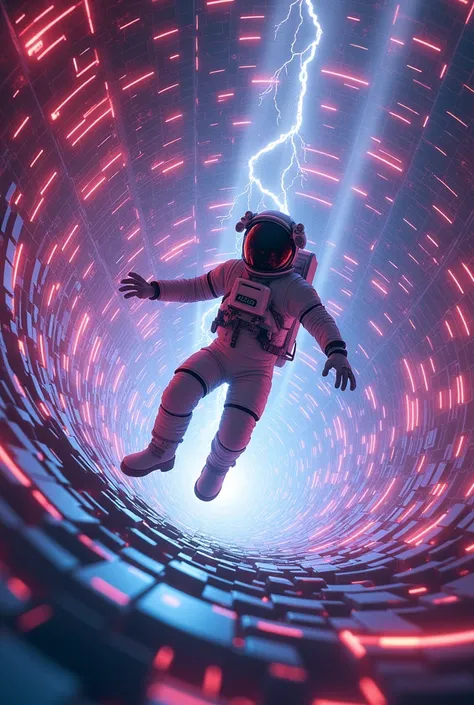 Astronaut falling into an energy maze 