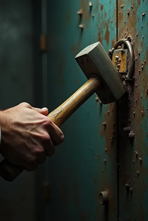 
A hammer is struck to open the lock.