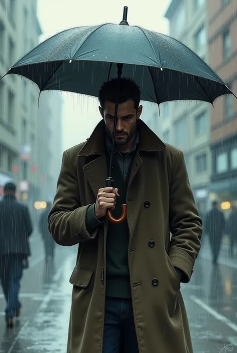  Drawing of a Man in the Rain with an Umbrella 