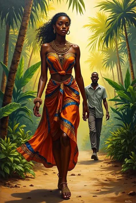 An arrogant African woman walking away from her husband. 