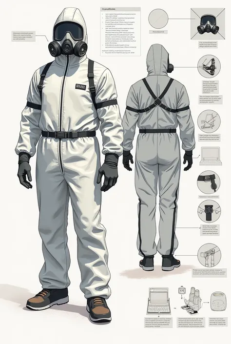 Chemical protection suit infographics and gas mask