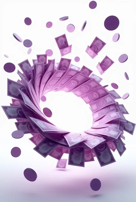 money in purple color flying in a circle with white background