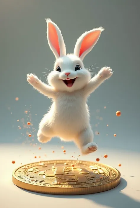 Make awesome white rabbit leaping energetically on the WFV.AI high quality minted commercial coin 