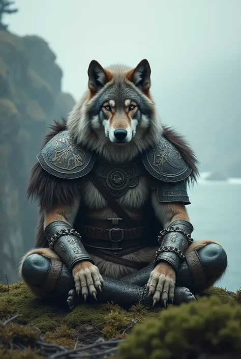 Meditating wolf in Viking armor