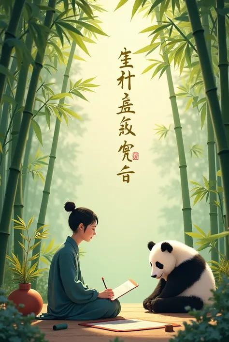  learning Chinese and there should be pandas and bamboo in the background