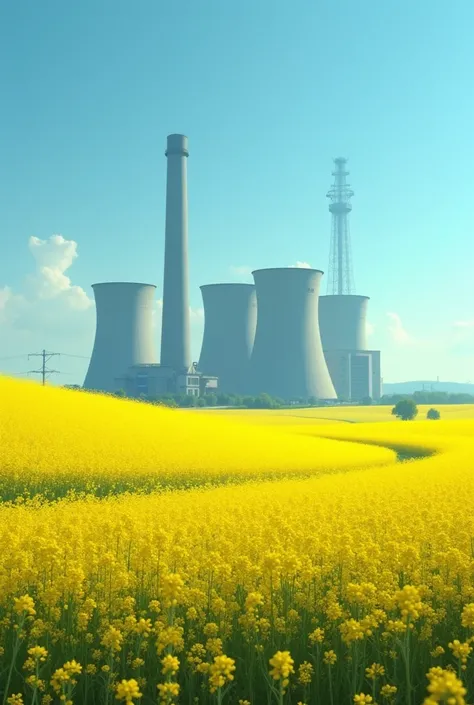 Rapeseed field with a nuclear power plant